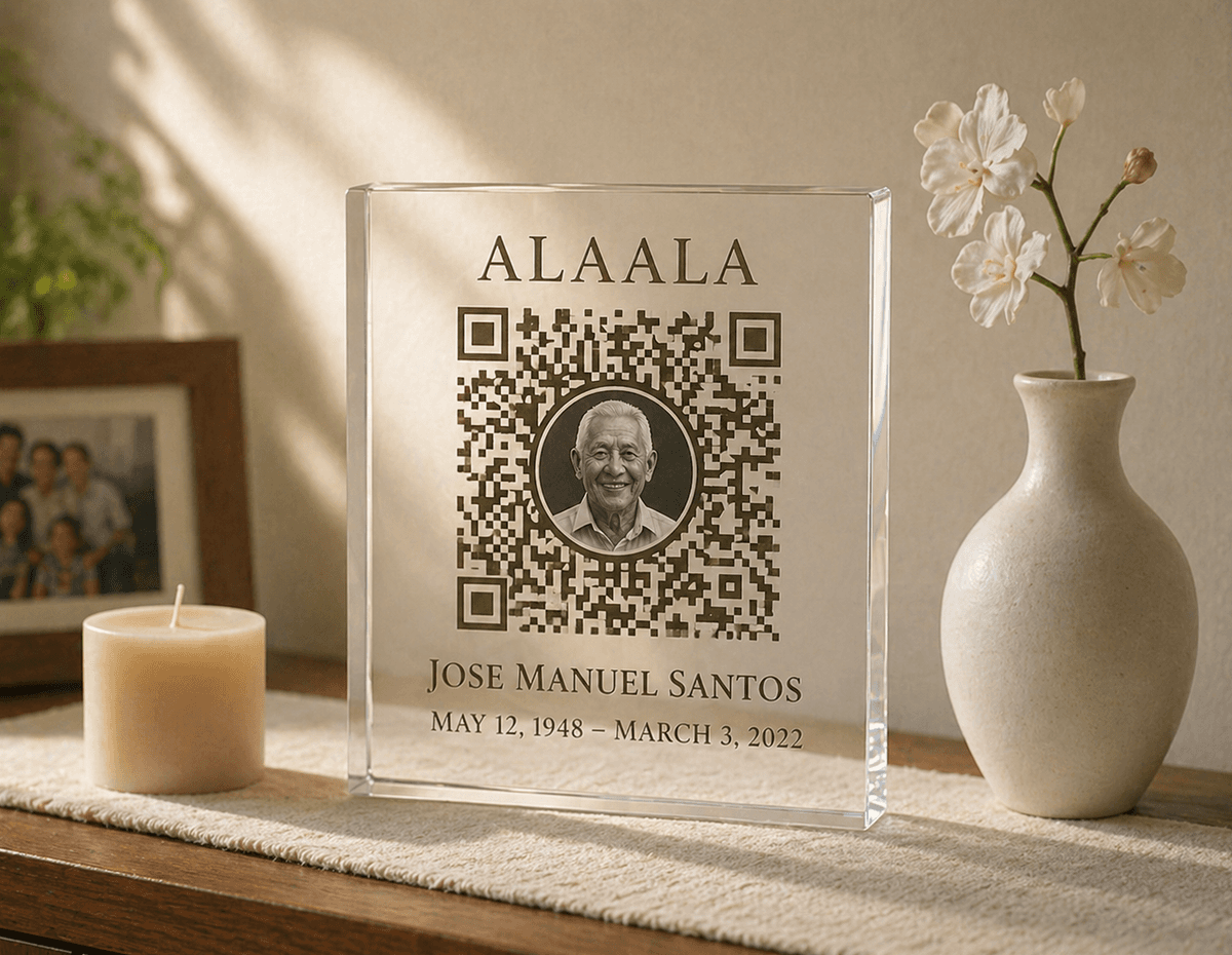 Acrylic Photo Frame with QR code in home setting