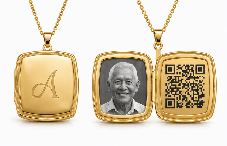 QR Memorial Necklace — closed and open